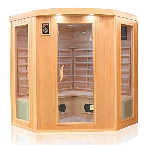 Dewello Infrarotkabine Infrarotsauna Haley 160x160 für 2-4 Personen aus Hemlock Holz mit Keramikstrahler,...