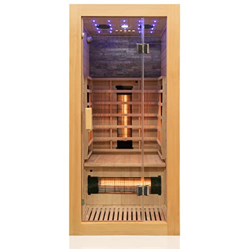 Dewello Infrarotkabine Infrarotsauna Milton 90x90 für 1 Personen aus Hemlock Holz mit Vollspektrumstrahler,...