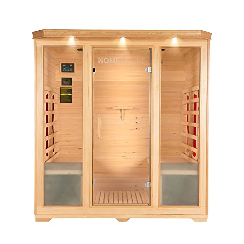HOME DELUXE – Infrarotkabine BALI XL – 175 x 120 x 190 cm - für 4 Personen, 8 Keramikstrahler, Holz: Hemlocktanne I...
