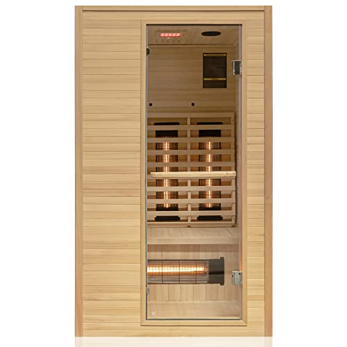 Dewello Infrarotkabine Infrarotsauna Calgary 115cm x 105cm 1-2 Personen inkl. Vollspektrumstrahler, Ionisator mit Aroma...