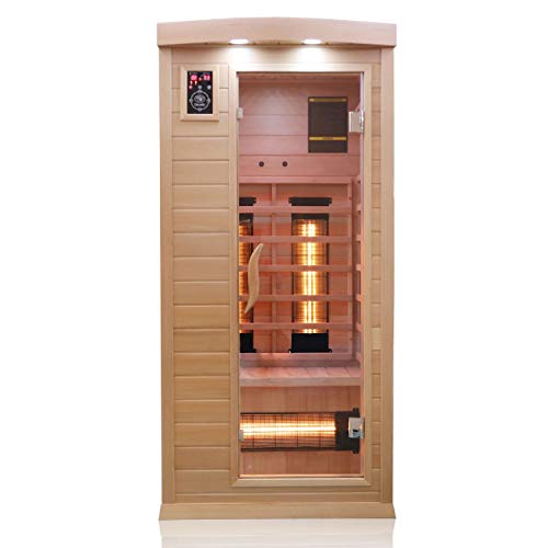 Dewello Infrarotkabine Infrarotsauna Pierson 90x90 für 1 Person aus Hemlock Holz mit Vollspektrumstrahler,...