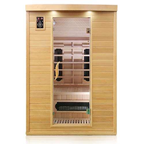 Dewello Infrarotkabine Infrarotsauna Laval Plus 135cm x 105cm für 1-2 Personen aus Hemlock Tannenholz mit...