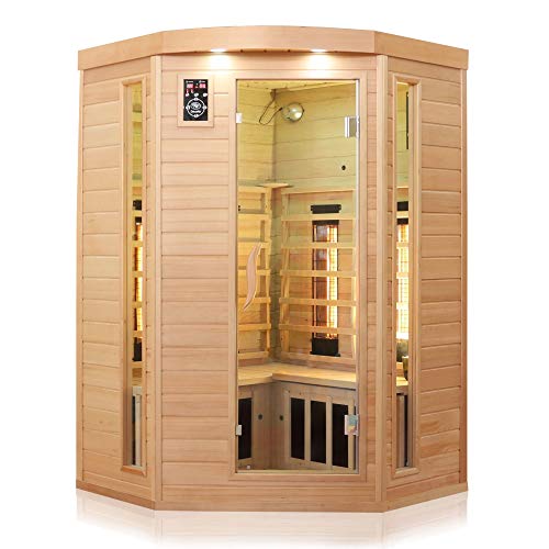 Dewello Infrarotkabine Infrarotsauna LAKEFIELD 3 140cm x 140cm für 2-3 Personen aus Hemlock Holz mit...