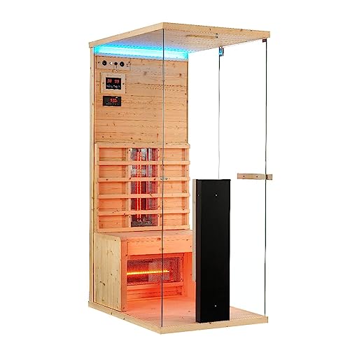 Artsauna Infrarotkabine Kolari 80 mit 3 Vollspektrumstrahler, 1 Person, 80x110x190 cm, LED Farblicht & Glasfront, Sound...