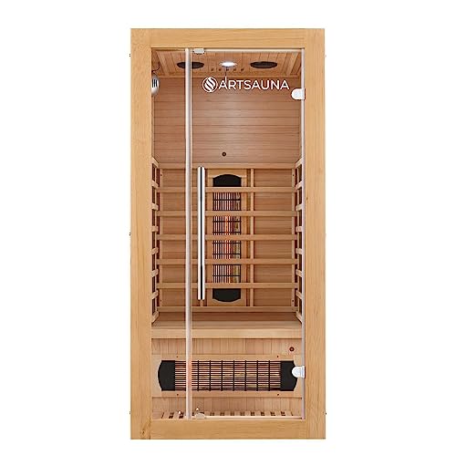 Artsauna Infrarotkabine Kiruna90 mit 4 Vollspektrum- & 3 Flächenstrahler, 1 Person, 90 x 90 x 190 cm, LED Farblicht &...