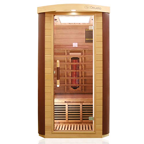 Dewello Infrarotkabine Infrarotsauna Toronto 102x102 für 1 Person aus Hemlock & Zedernholz mit stufenlos regelbaren...