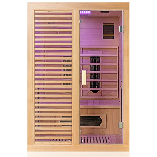 Dewello Infrarotkabine Infrarotsauna Hamlin 130x105 für 1-2 Personen aus Hemlock Holz mit Keramikstrahler,...