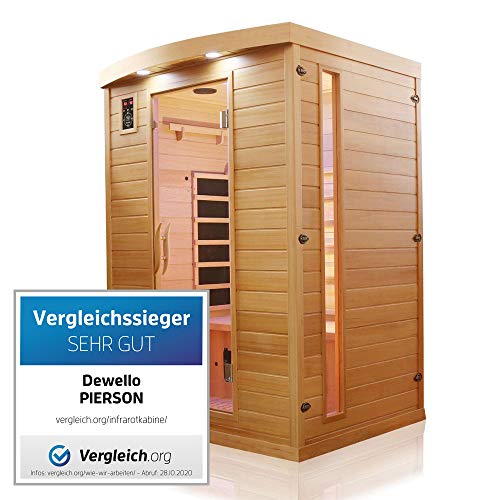 Dewello Infrarotkabine Infrarotsauna Pierson 135cm x 105cm 1-2 Person aus Hemlock Holz mit Vollspektrumstrahler,...