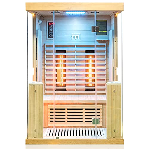 Dewello Infrarotkabine Infrarotsauna Kingston 130cm x 105cm für 1-2 Personen aus Hemlock Holz mit verstellbaren...