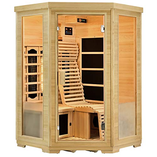 Artsauna Infrarotkabine Aalborg Triplex - 120x120x190 cm - 2 Personen - mit Relaxliege, Sitzbank, LED Farblicht &...