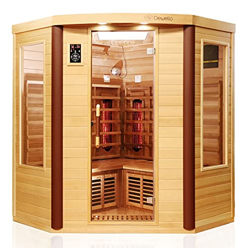 Dewello Infrarotkabine Infrarotsauna Toronto 152x152 für 2-4 Personen aus Hemlock & Zedernholz mit stufenlos regelbaren...